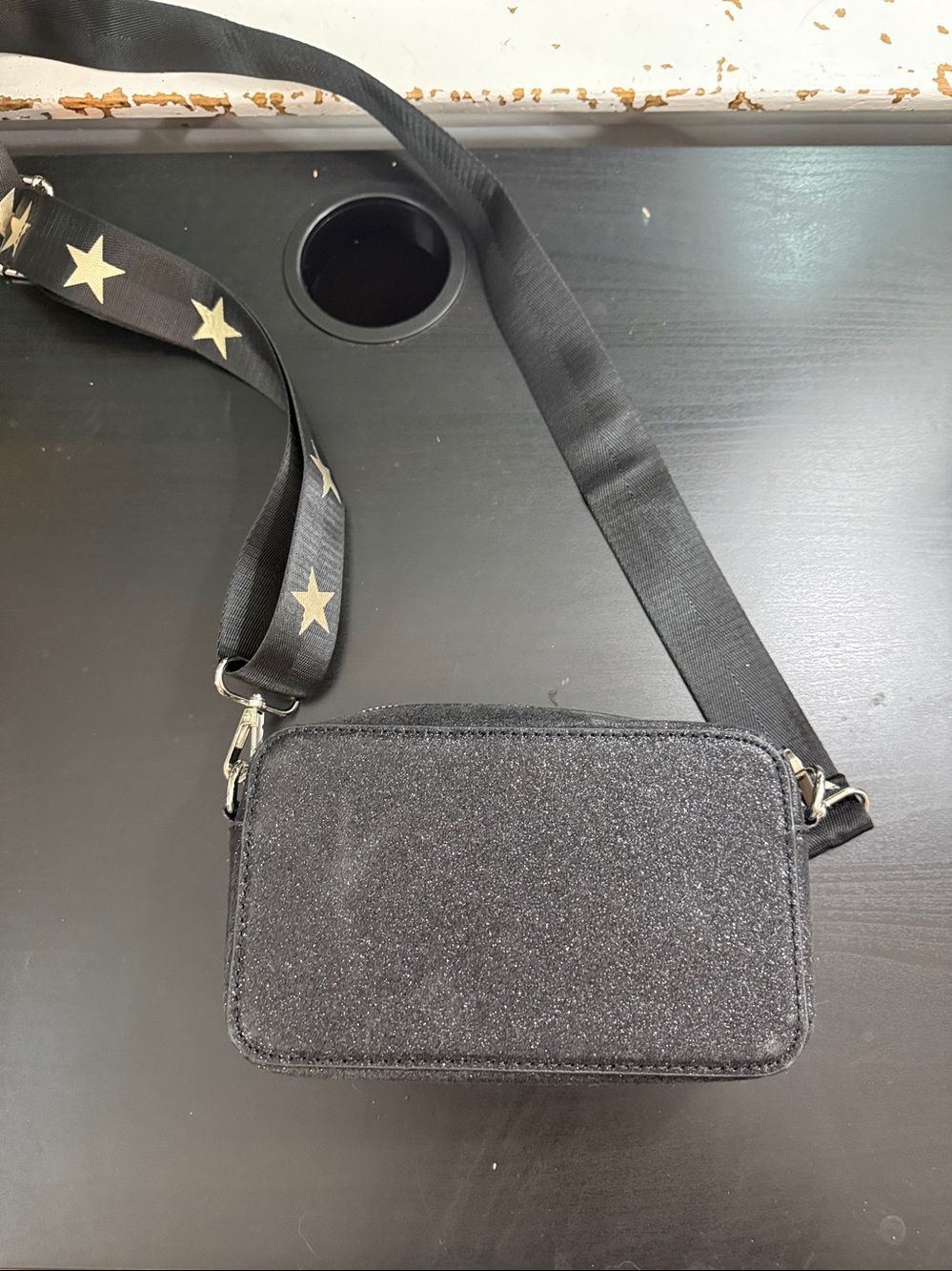 Black Star Crossbody Bag with Patterned Strap - Picture 7 of 12